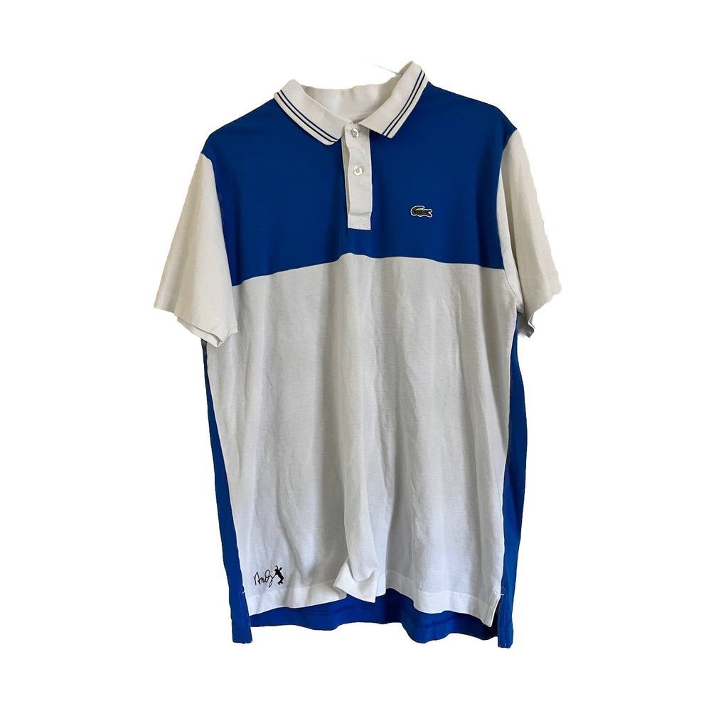 LACOSTE ANDY RODDICK Tennis Polo Shirt Colorblock Blue White Size 5 Striped Neck